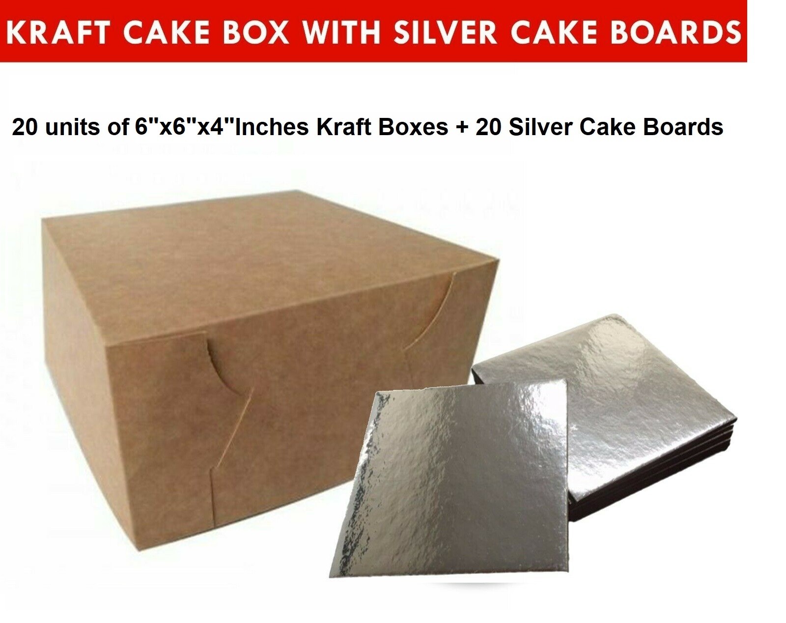 Kraft Cake Boxes with Square boards - 8" x 8" x 4" ($3.6 /pc x 20 units)